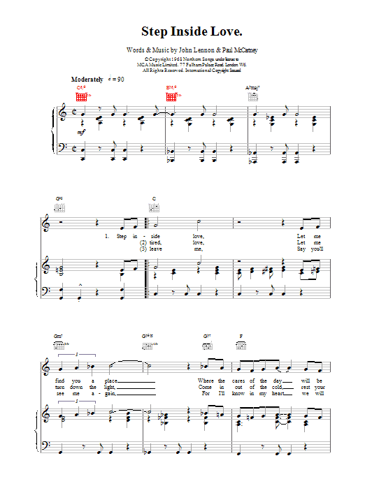 The Beatles Step Inside Love Sheet Music Notes & Chords for Piano, Vocal & Guitar (Right-Hand Melody) - Download or Print PDF