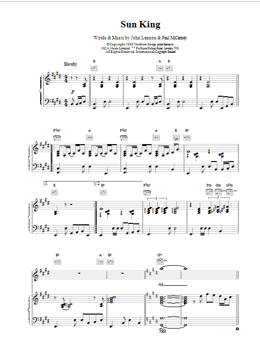 The Beatles Sun King Sheet Music Notes & Chords for Lyrics & Piano Chords - Download or Print PDF