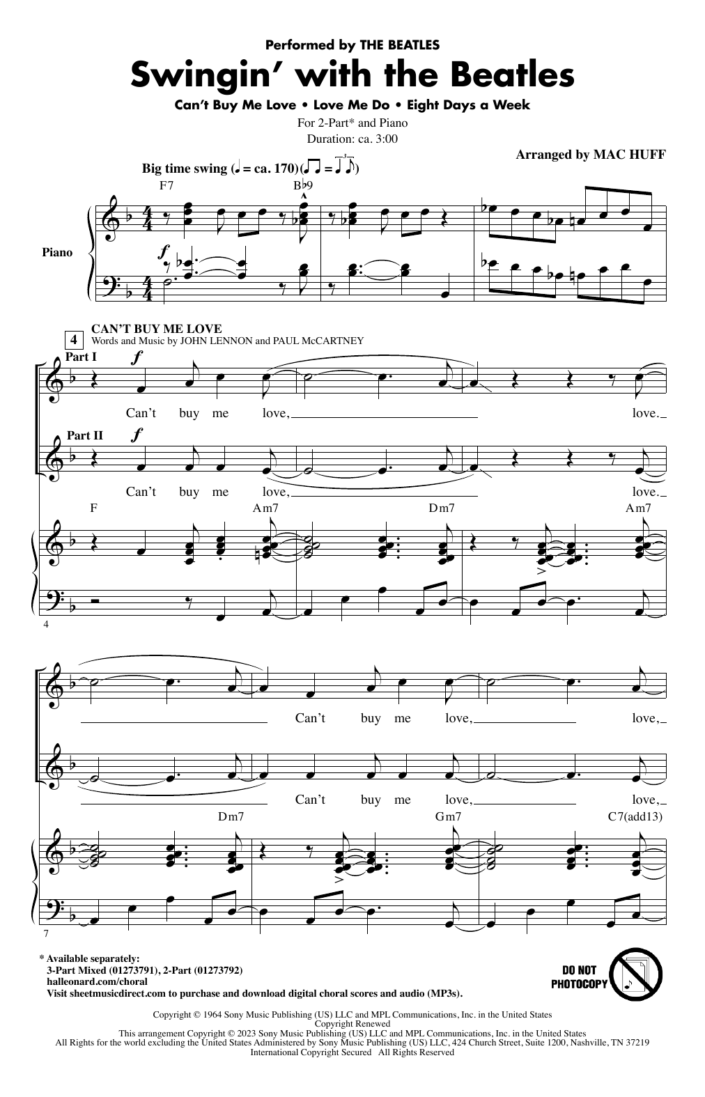The Beatles Swingin' With The Beatles (Medley) (arr. Mac Huff) Sheet Music Notes & Chords for 2-Part Choir - Download or Print PDF