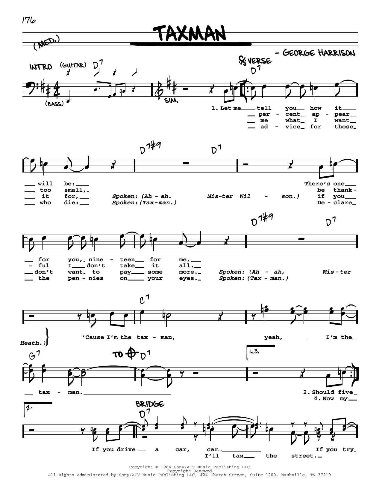 The Beatles Taxman [Jazz version] Sheet Music Notes & Chords for Real Book – Melody, Lyrics & Chords - Download or Print PDF