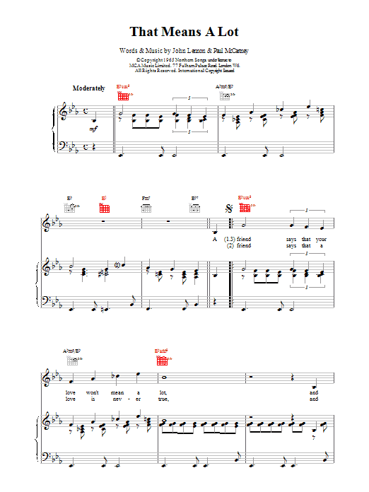 The Beatles That Means A Lot Sheet Music Notes & Chords for Lyrics & Chords - Download or Print PDF