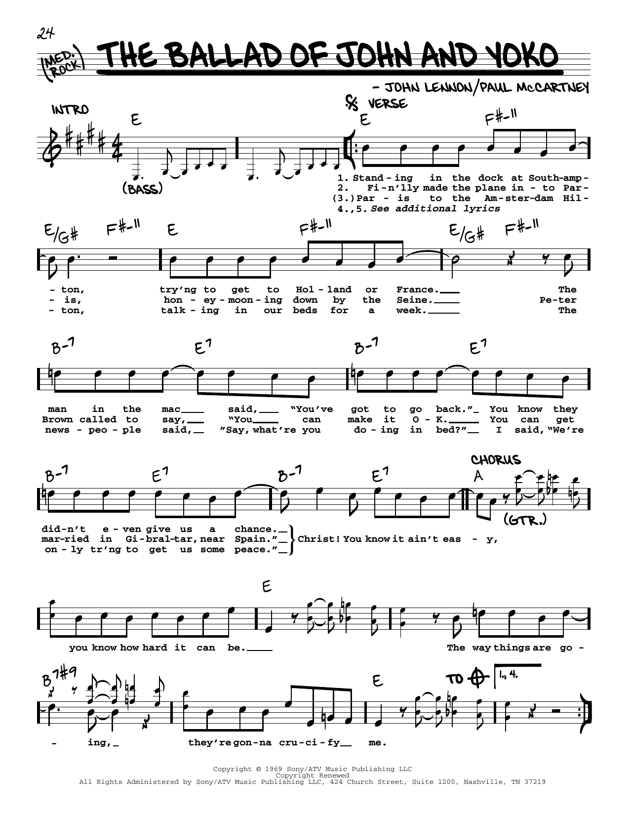 The Beatles The Ballad Of John And Yoko [Jazz version] Sheet Music Notes & Chords for Real Book – Melody, Lyrics & Chords - Download or Print PDF