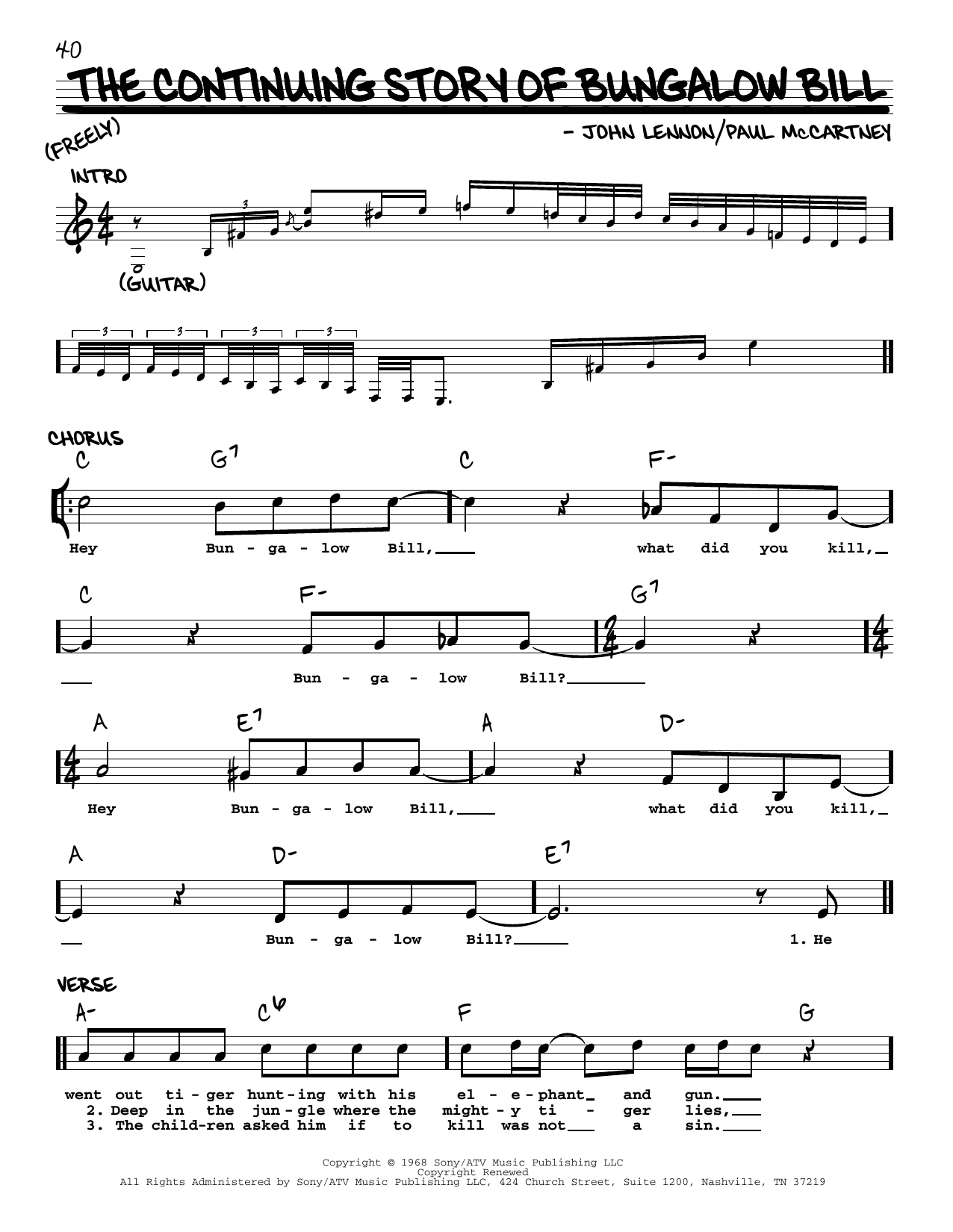 The Beatles The Continuing Story Of Bungalow Bill [Jazz version] Sheet Music Notes & Chords for Real Book – Melody, Lyrics & Chords - Download or Print PDF