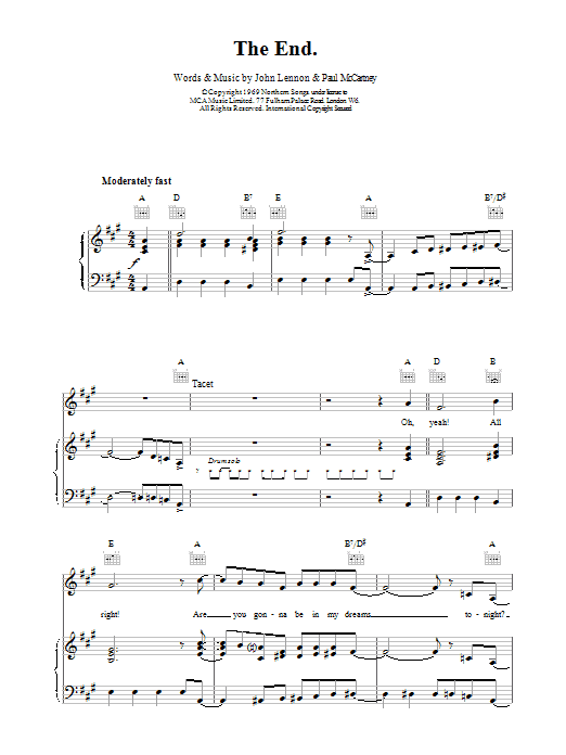 The Beatles The End Sheet Music Notes & Chords for Drums Transcription - Download or Print PDF