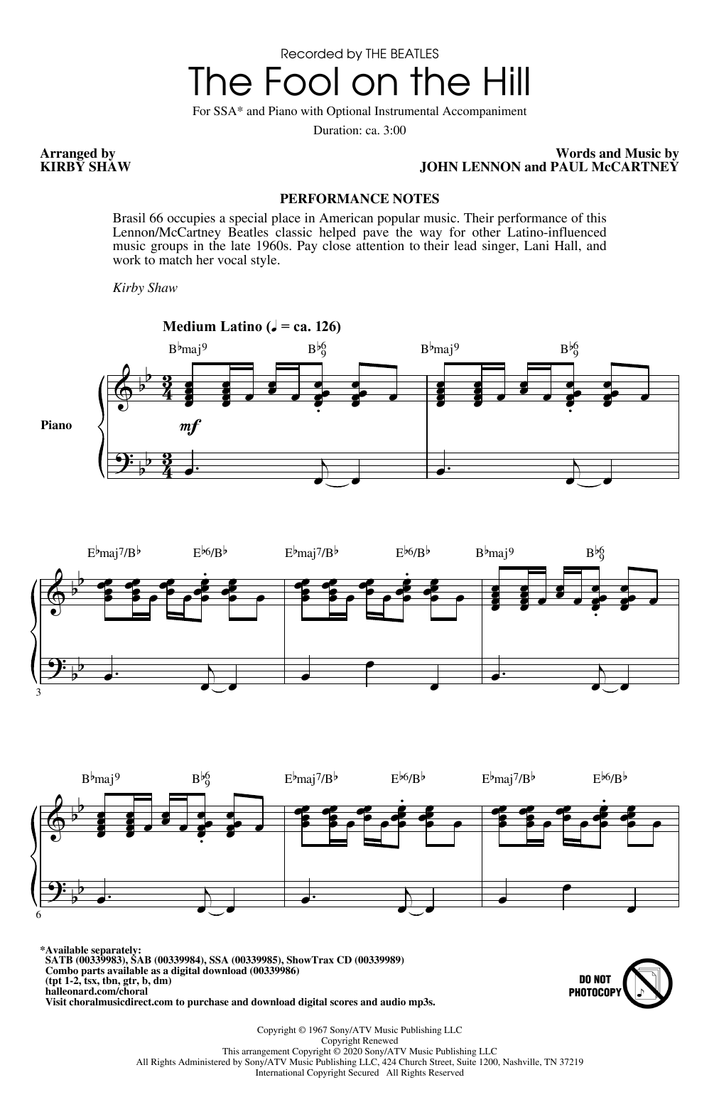 The Beatles The Fool On The Hill (arr. Kirby Shaw) Sheet Music Notes & Chords for SATB Choir - Download or Print PDF