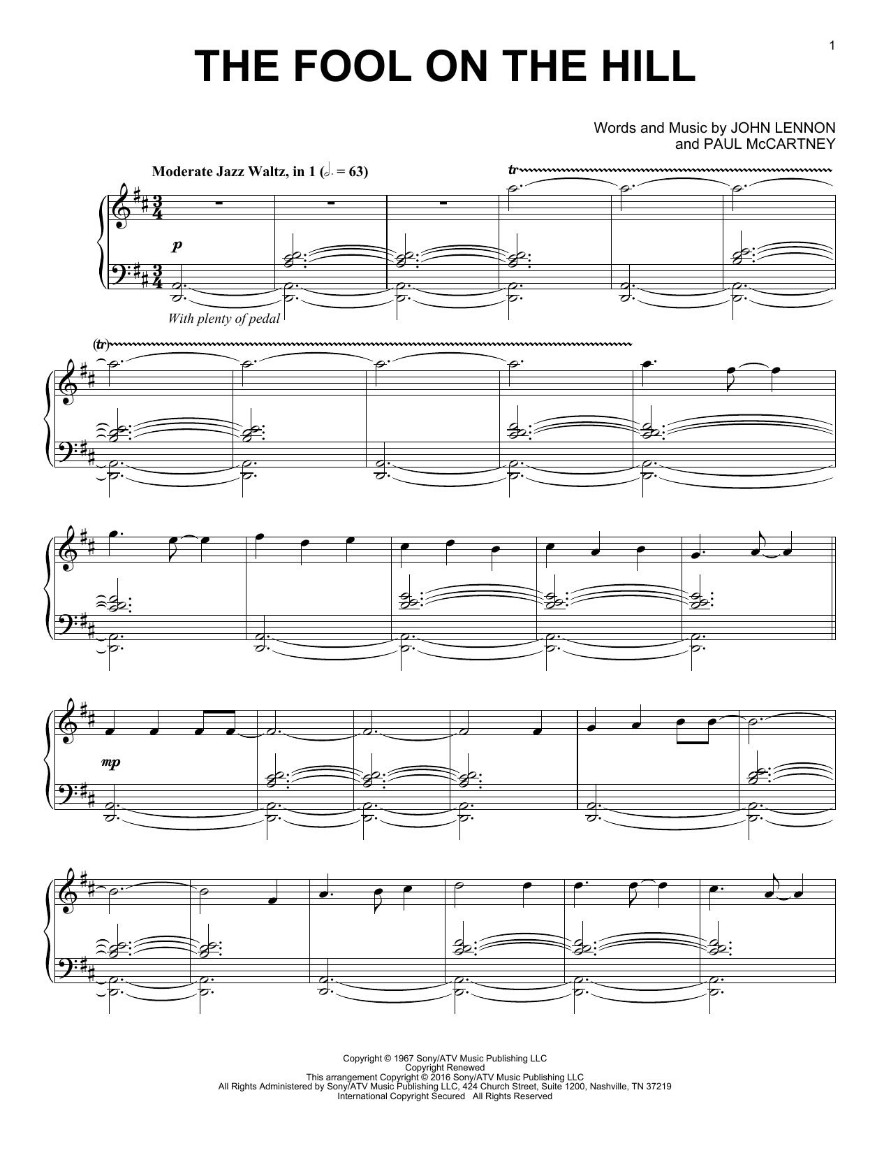 The Beatles The Fool On The Hill [Jazz version] Sheet Music Notes & Chords for Piano - Download or Print PDF