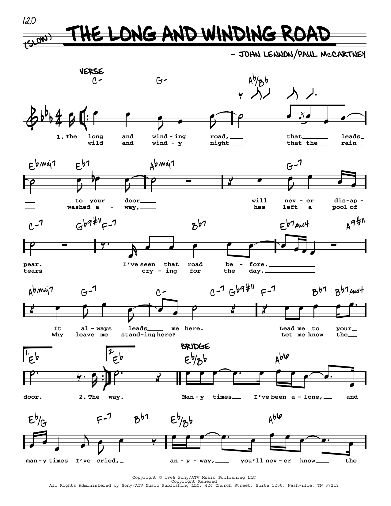 The Beatles The Long And Winding Road [Jazz version] Sheet Music Notes & Chords for Real Book – Melody, Lyrics & Chords - Download or Print PDF