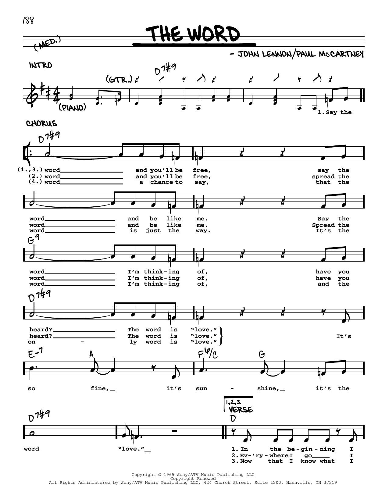 The Beatles The Word [Jazz version] Sheet Music Notes & Chords for Real Book – Melody, Lyrics & Chords - Download or Print PDF