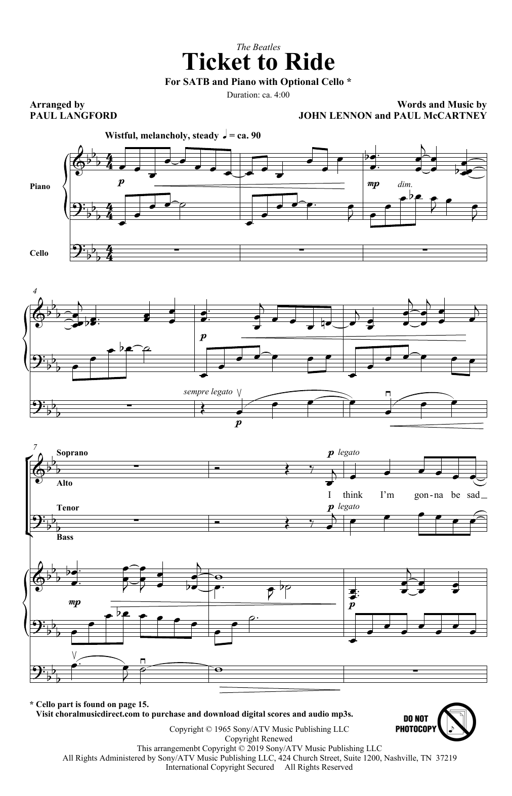 The Beatles Ticket To Ride (arr. Paul Langford) Sheet Music Notes & Chords for SATB Choir - Download or Print PDF