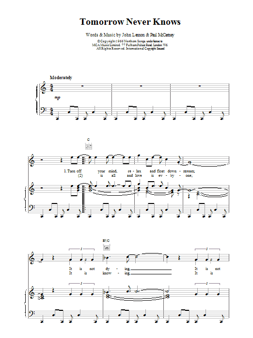 The Beatles Tomorrow Never Knows Sheet Music Notes & Chords for Guitar Tab - Download or Print PDF