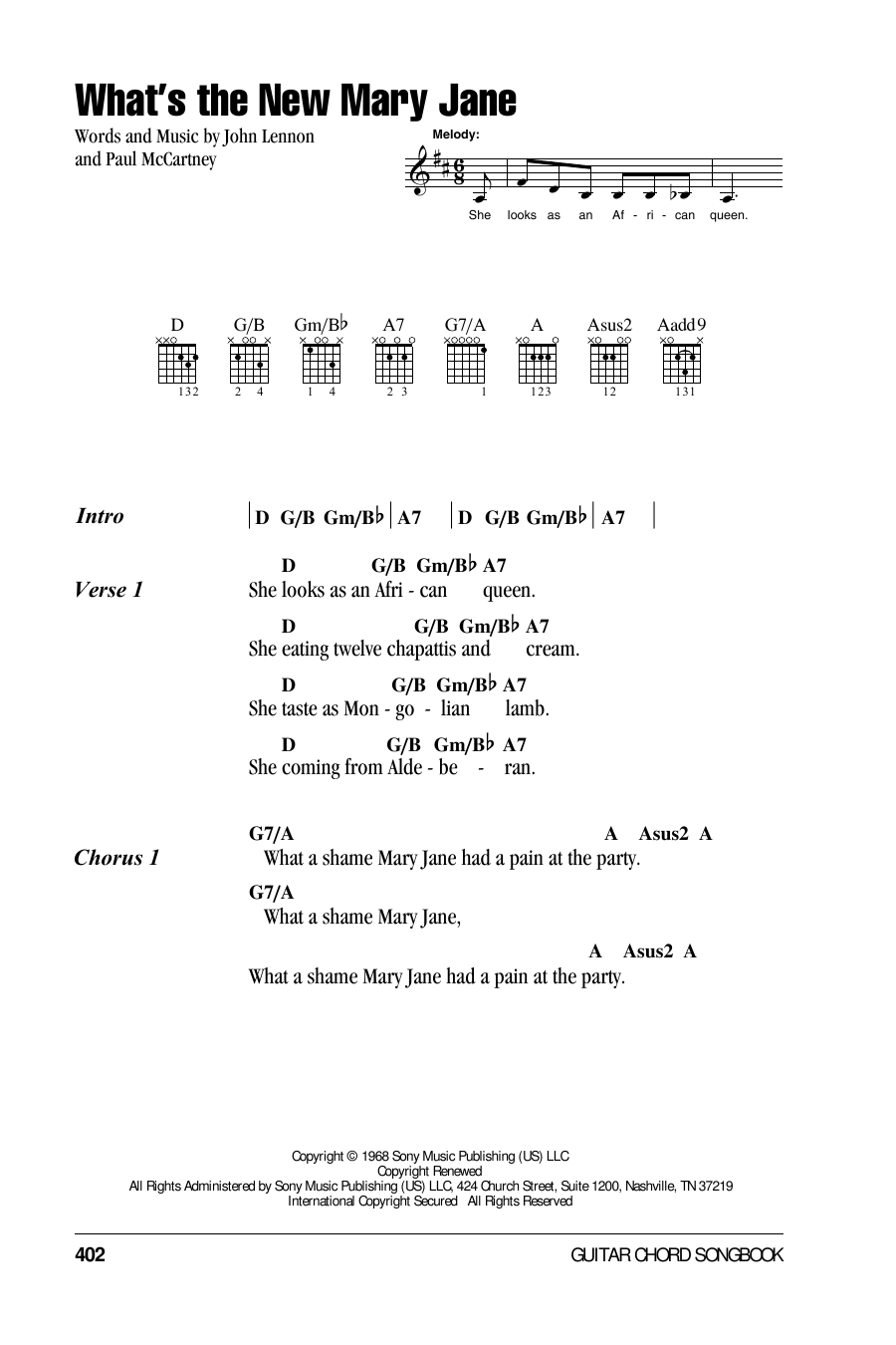 The Beatles What's The New Mary Jane Sheet Music Notes & Chords for Lyrics & Chords - Download or Print PDF