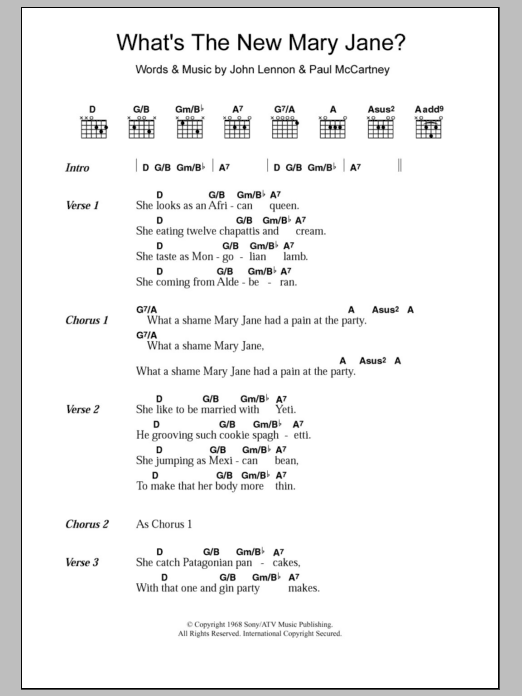 The Beatles What's The New Mary Jane? Sheet Music Notes & Chords for Lyrics & Chords - Download or Print PDF