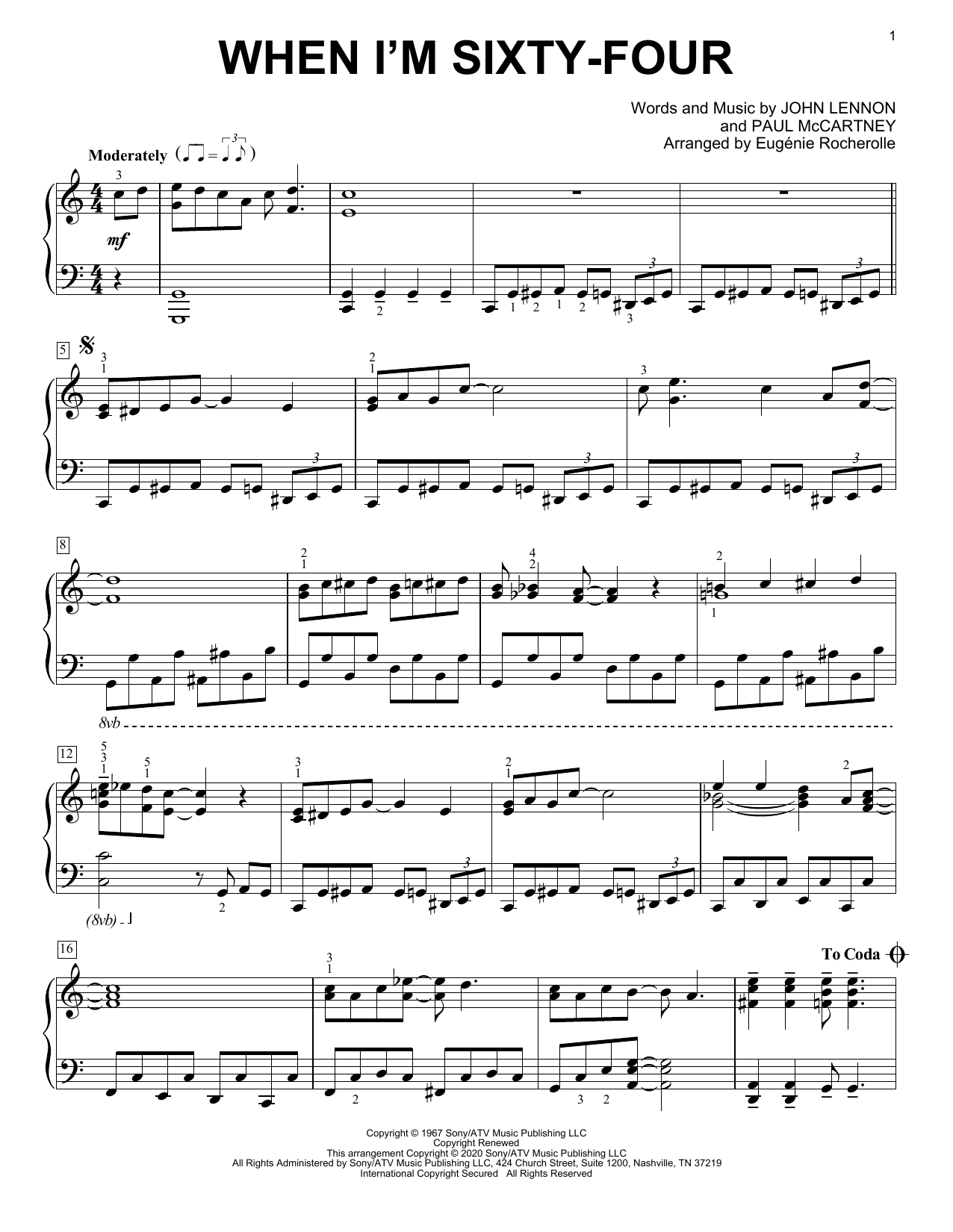 The Beatles When I'm Sixty-Four [Boogie-woogie version] (arr. Eugénie Rocherolle) Sheet Music Notes & Chords for Piano Solo - Download or Print PDF