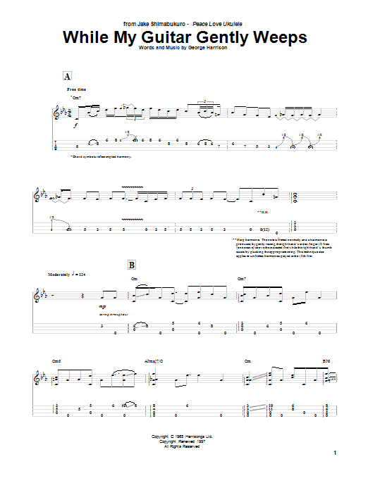 The Beatles While My Guitar Gently Weeps (arr. Jake Shimabukuro) Sheet Music Notes & Chords for UKETAB - Download or Print PDF