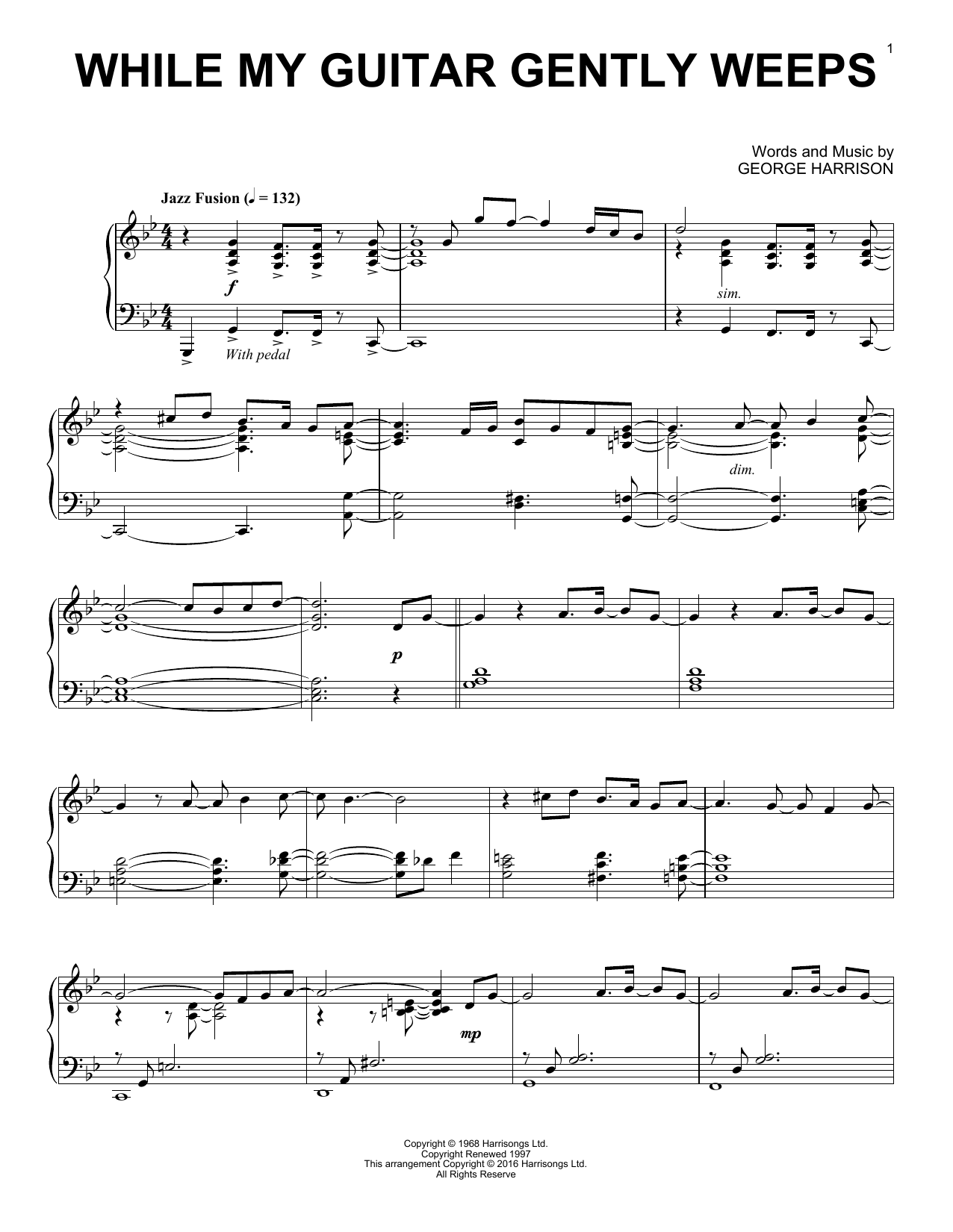The Beatles While My Guitar Gently Weeps [Jazz version] Sheet Music Notes & Chords for Piano - Download or Print PDF