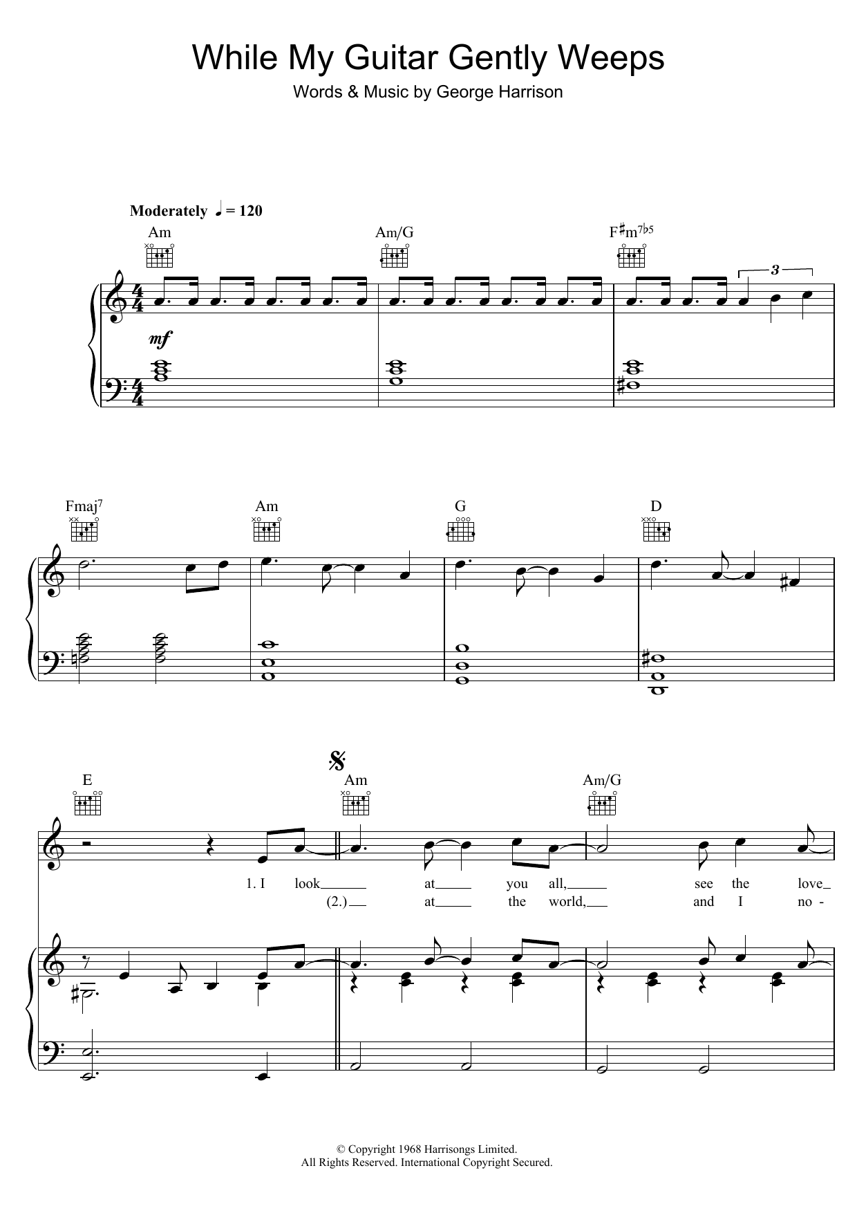 The Beatles While My Guitar Gently Weeps Sheet Music Notes & Chords for Guitar Ensemble - Download or Print PDF