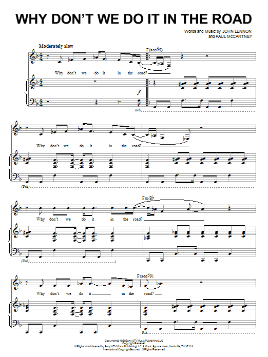 The Beatles Why Don't We Do It In The Road Sheet Music Notes & Chords for Piano, Vocal & Guitar (Right-Hand Melody) - Download or Print PDF