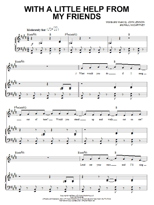 The Beatles With A Little Help From My Friends Sheet Music Notes & Chords for Piano, Vocal & Guitar (Right-Hand Melody) - Download or Print PDF