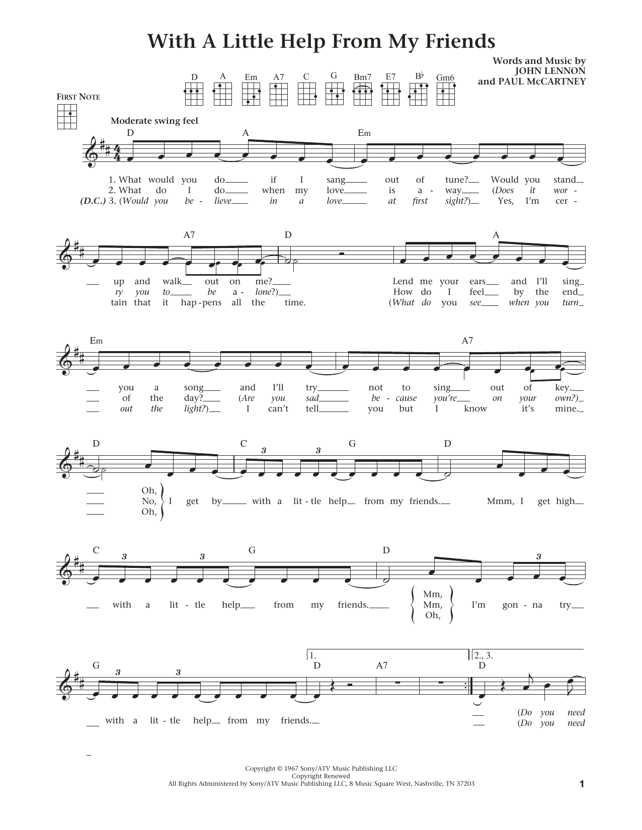 The Beatles With A Little Help From My Friends (from The Daily Ukulele) (arr. Liz and Jim Beloff) Sheet Music Notes & Chords for Ukulele - Download or Print PDF