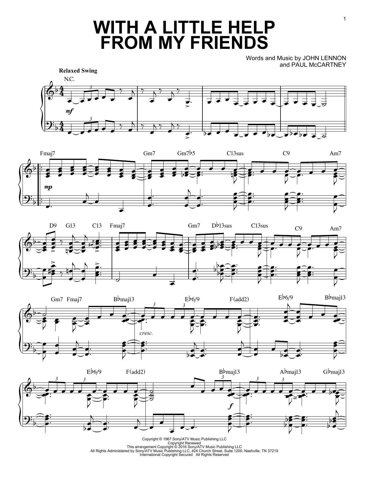 The Beatles With A Little Help From My Friends [Jazz version] (arr. Brent Edstrom) Sheet Music Notes & Chords for Piano - Download or Print PDF