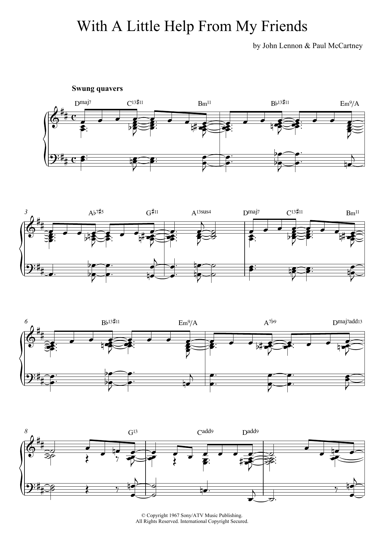 The Beatles With A Little Help From My Friends (jazz version) Sheet Music Notes & Chords for Piano - Download or Print PDF