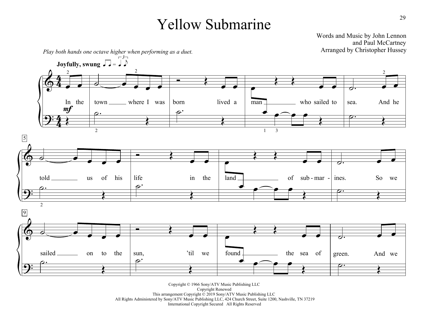 The Beatles Yellow Submarine (arr. Christopher Hussey) Sheet Music Notes & Chords for Piano Duet - Download or Print PDF