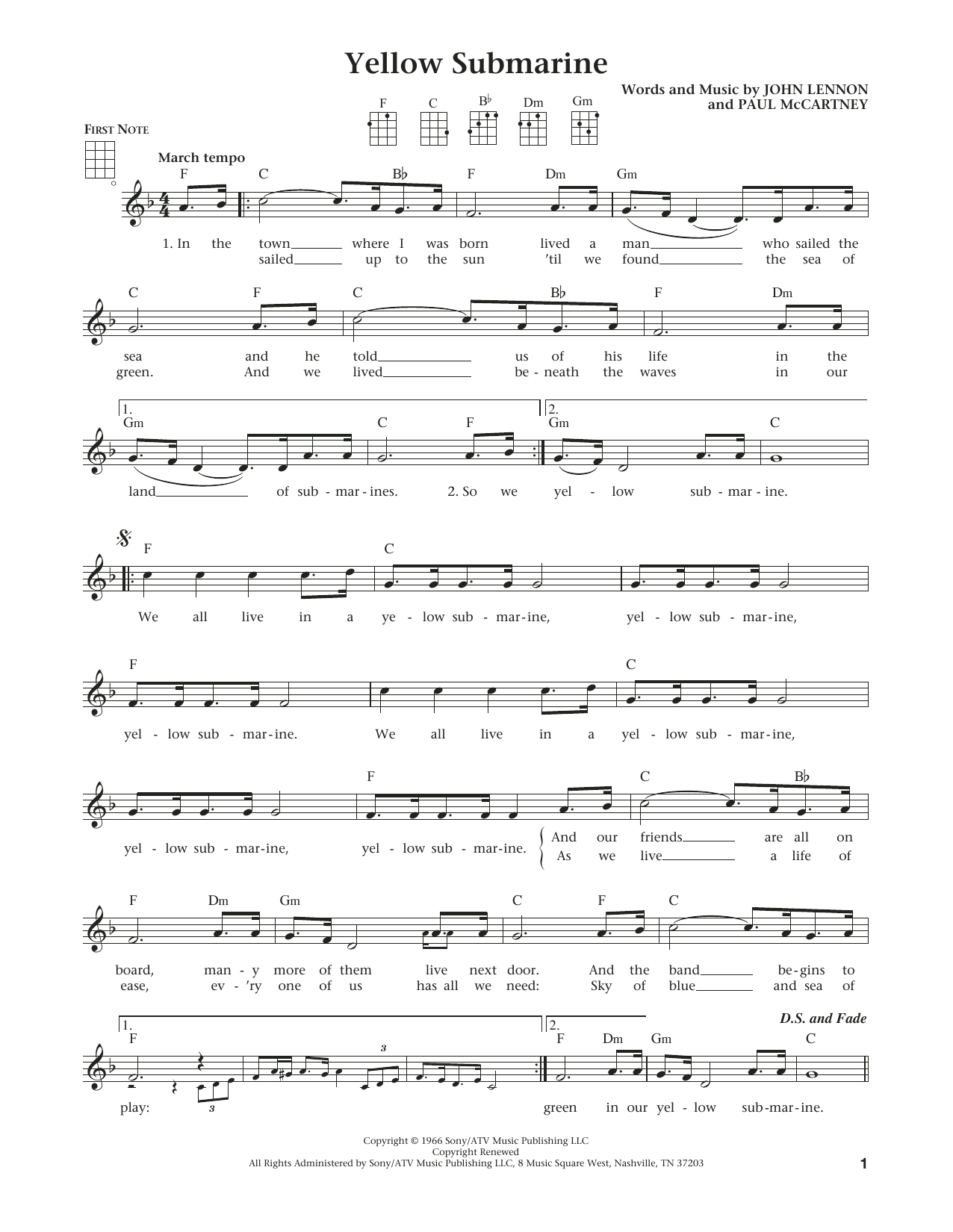The Beatles Yellow Submarine (from The Daily Ukulele) (arr. Liz and Jim Beloff) Sheet Music Notes & Chords for Ukulele - Download or Print PDF The Beatles Yellow Submarine (from The Daily Ukulele) (arr. Liz and Jim Beloff) Sheet Music Notes & Chords for Ukulele - Download or Print PDF