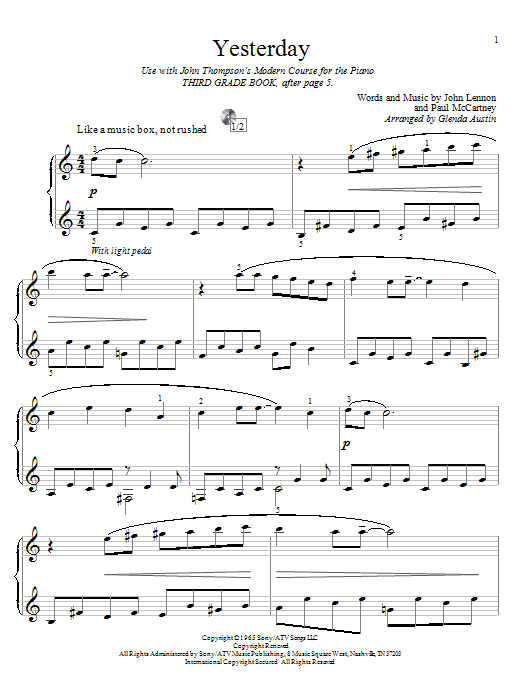 Glenda Austin Yesterday Sheet Music Notes & Chords for Educational Piano - Download or Print PDF Glenda Austin Yesterday Sheet Music Notes & Chords for Educational Piano - Download or Print PDF