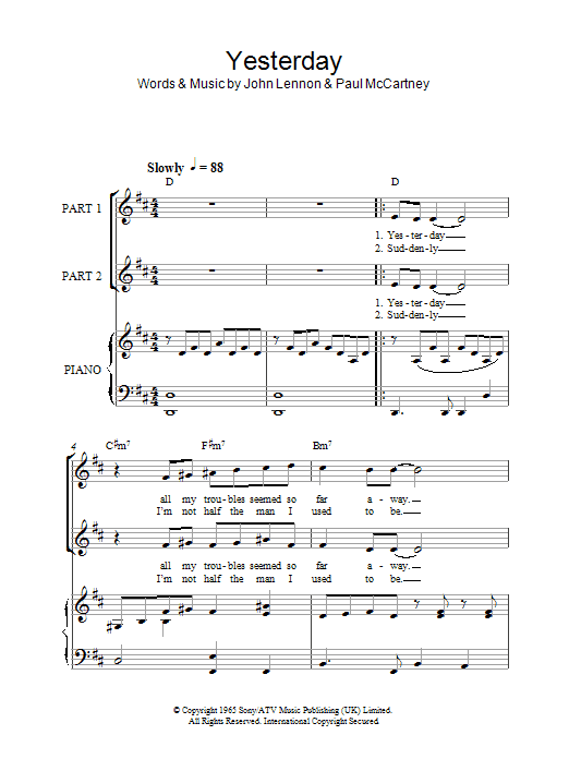 The Beatles Yesterday (arr. Rick Hein) Sheet Music Notes & Chords for 2-Part Choir - Download or Print PDF