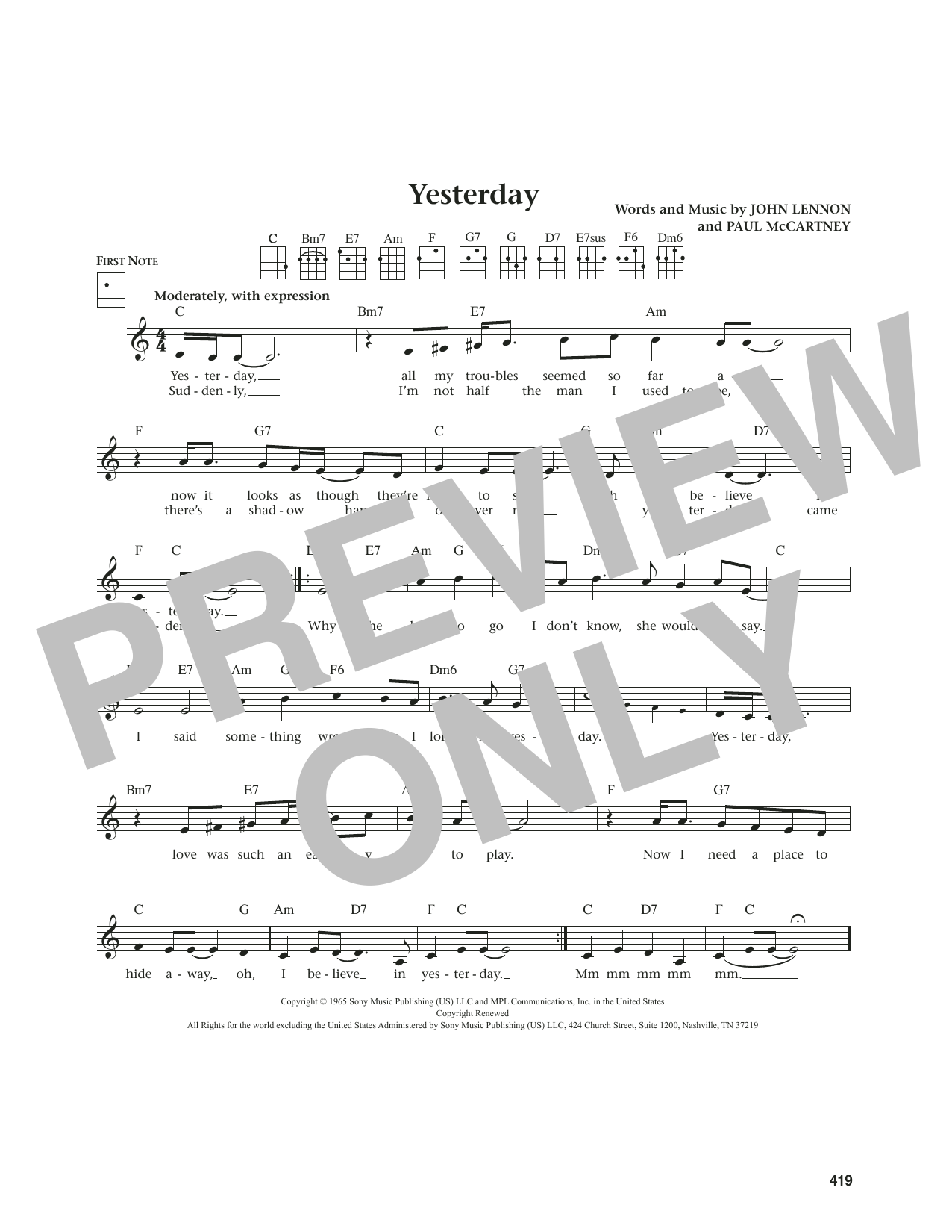 The Beatles Yesterday (from The Daily Ukulele) (arr. Jim Beloff) Sheet Music Notes & Chords for Ukulele - Download or Print PDF