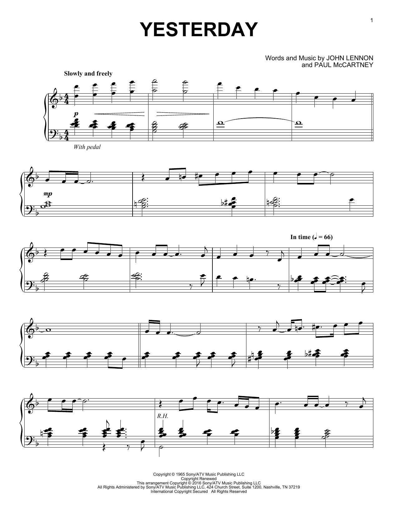 The Beatles Yesterday [Jazz version] Sheet Music Notes & Chords for Piano - Download or Print PDF