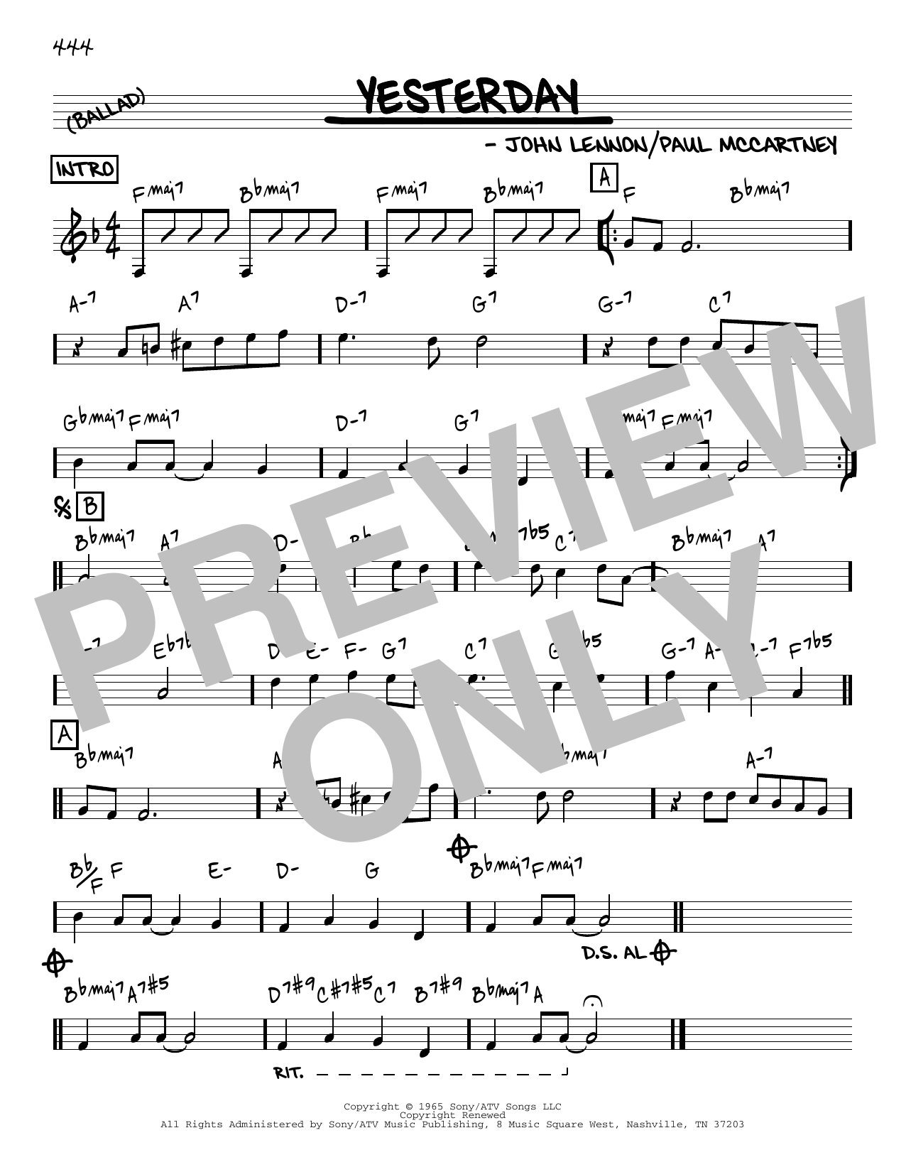 The Beatles Yesterday [Reharmonized version] (arr. Jack Grassel) Sheet Music Notes & Chords for Real Book – Melody & Chords - Download or Print PDF