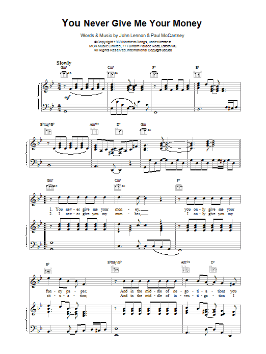 The Beatles You Never Give Me Your Money Sheet Music Notes & Chords for Guitar Tab - Download or Print PDF
