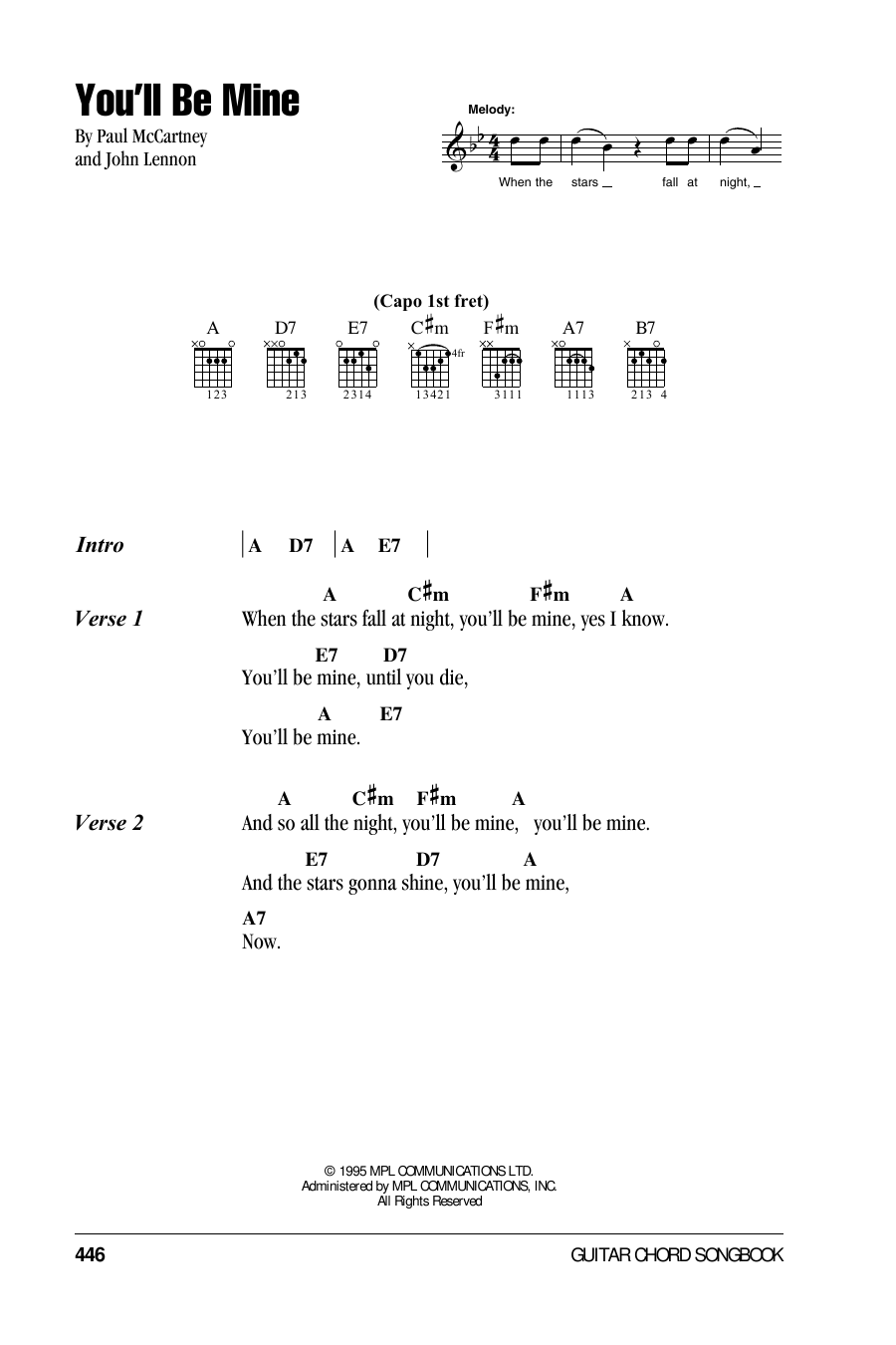 The Beatles You'll Be Mine Sheet Music Notes & Chords for Lyrics & Chords - Download or Print PDF