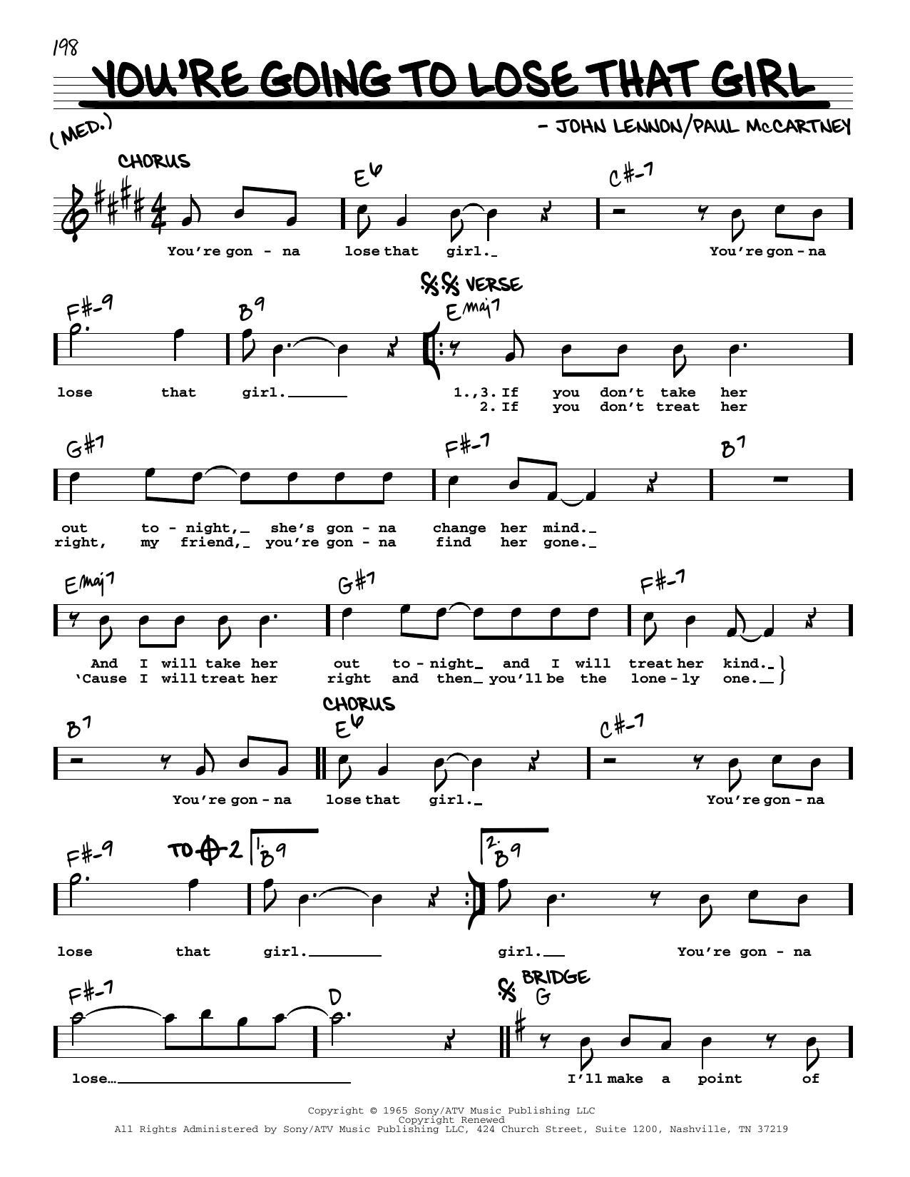 The Beatles You're Going To Lose That Girl [Jazz version] Sheet Music Notes & Chords for Real Book – Melody, Lyrics & Chords - Download or Print PDF