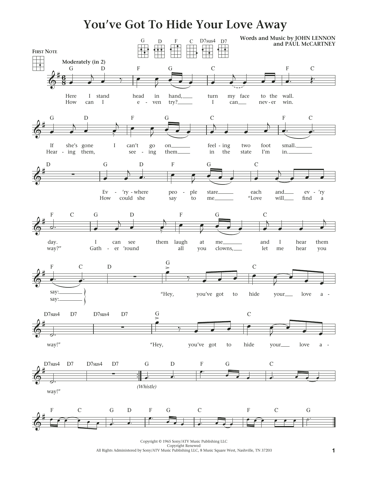 The Beatles You've Got To Hide Your Love Away (from The Daily Ukulele) (arr. Liz and Jim Beloff) Sheet Music Notes & Chords for Ukulele - Download or Print PDF