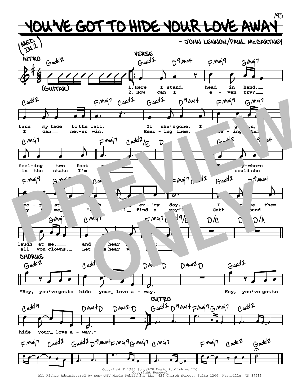 The Beatles You've Got To Hide Your Love Away [Jazz version] Sheet Music Notes & Chords for Real Book – Melody, Lyrics & Chords - Download or Print PDF