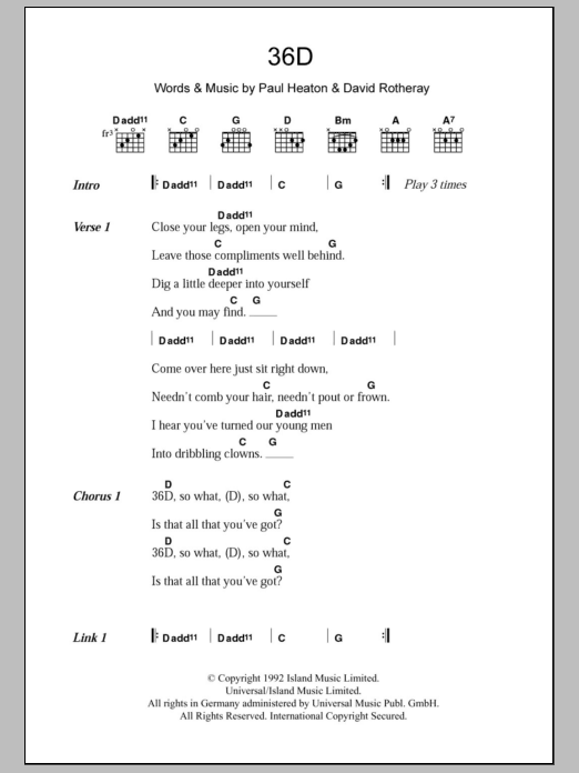 The Beautiful South 36D Sheet Music Notes & Chords for Lyrics & Chords - Download or Print PDF