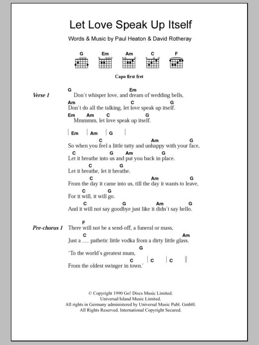 The Beautiful South Let Love Speak Up Itself Sheet Music Notes & Chords for Lyrics & Chords - Download or Print PDF