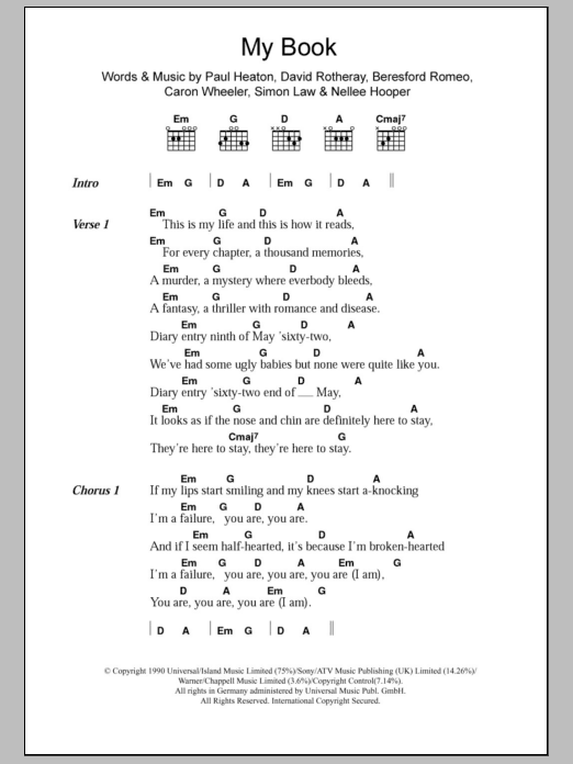 The Beautiful South My Book Sheet Music Notes & Chords for Lyrics & Chords - Download or Print PDF