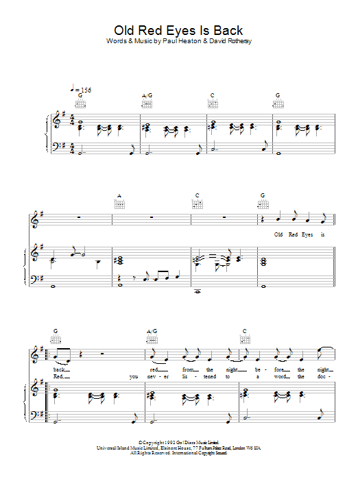 The Beautiful South Old Red Eyes Is Back sheet music notes and chords. Download Printable PDF.
