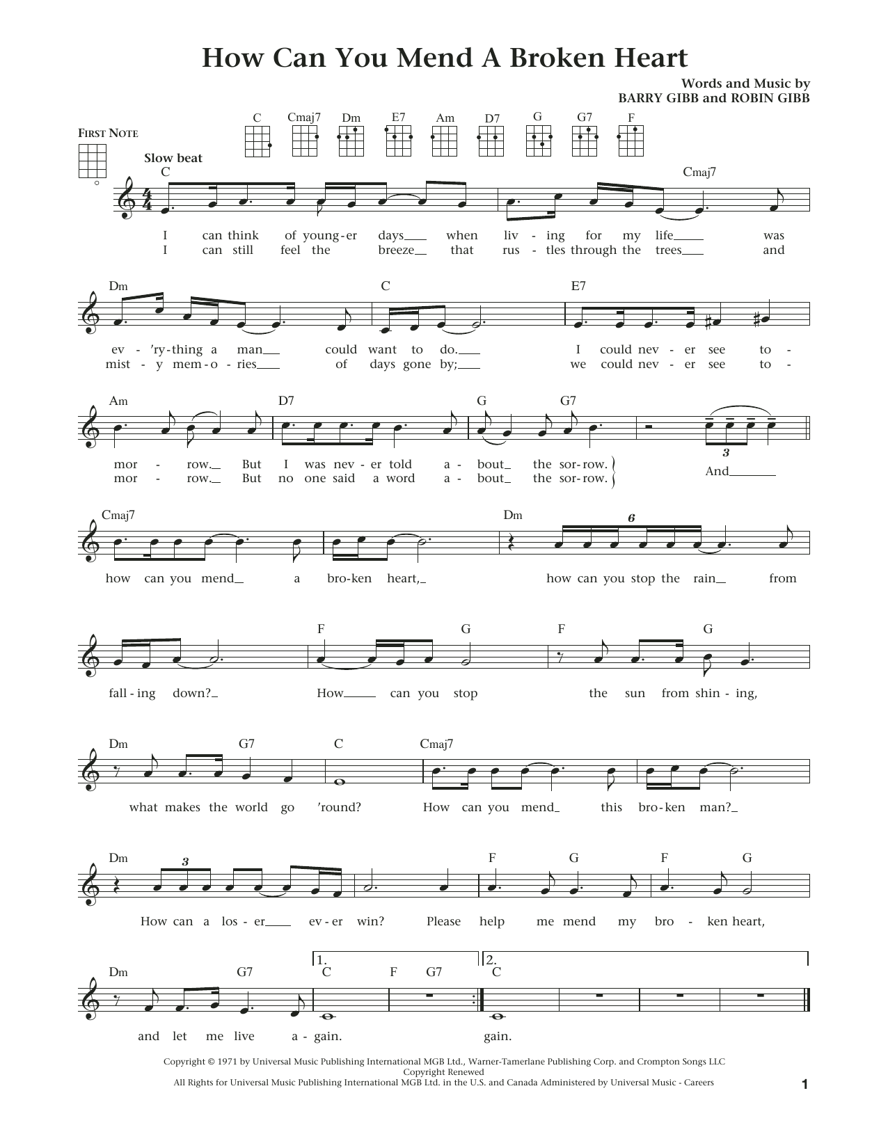 The Bee Gees How Can You Mend A Broken Heart (from The Daily Ukulele) (arr. Liz and Jim Beloff) Sheet Music Notes & Chords for Ukulele - Download or Print PDF