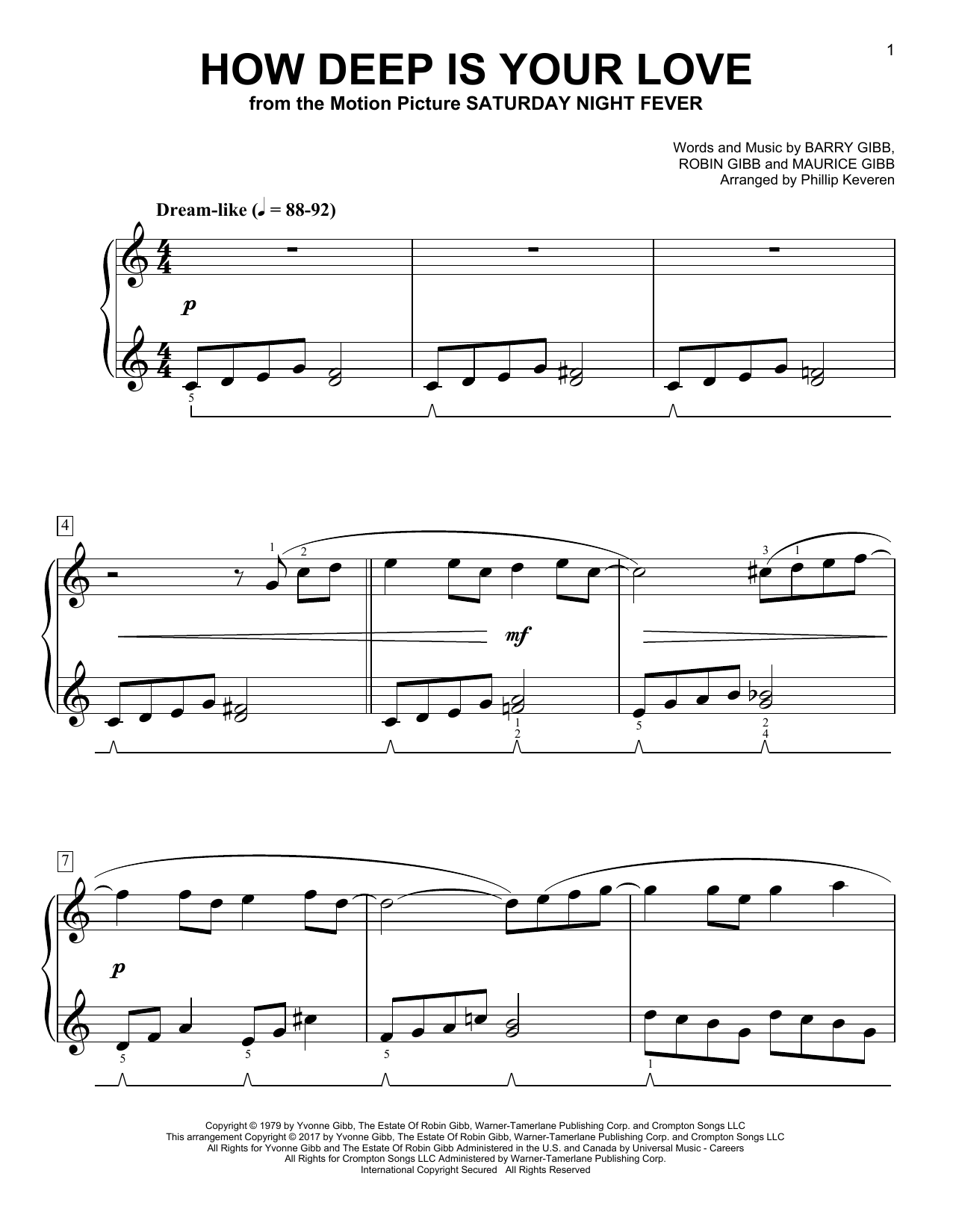 The Bee Gees How Deep Is Your Love [Classical version] (arr. Phillip Keveren) Sheet Music Notes & Chords for Easy Piano - Download or Print PDF