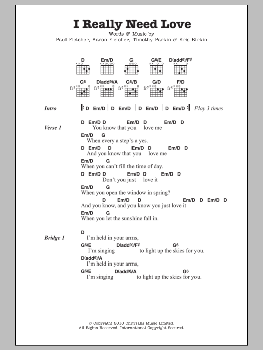 The Bees I Really Need Love Sheet Music Notes & Chords for Lyrics & Chords - Download or Print PDF