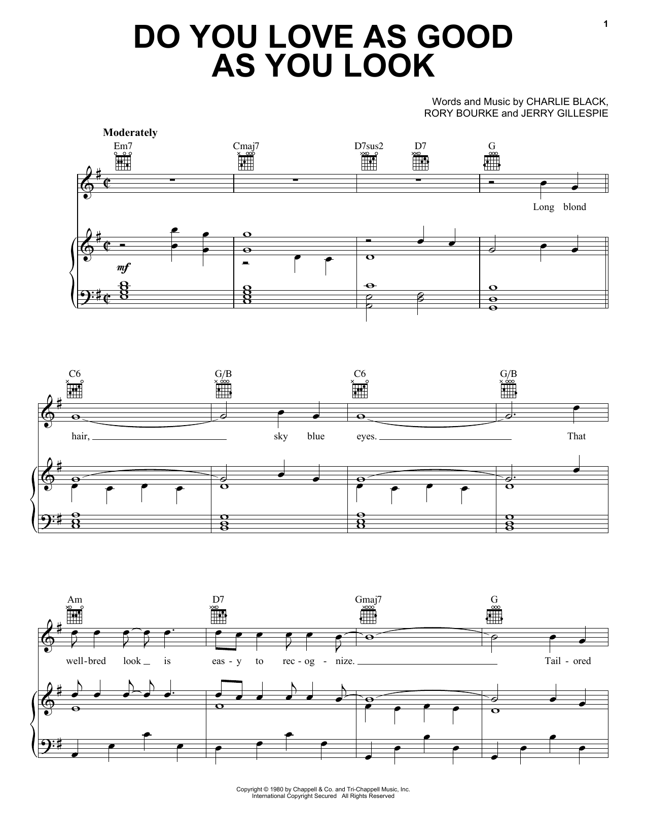 The Bellamy Brothers Do You Love As Good As You Look Sheet Music Notes & Chords for Piano, Vocal & Guitar Chords (Right-Hand Melody) - Download or Print PDF