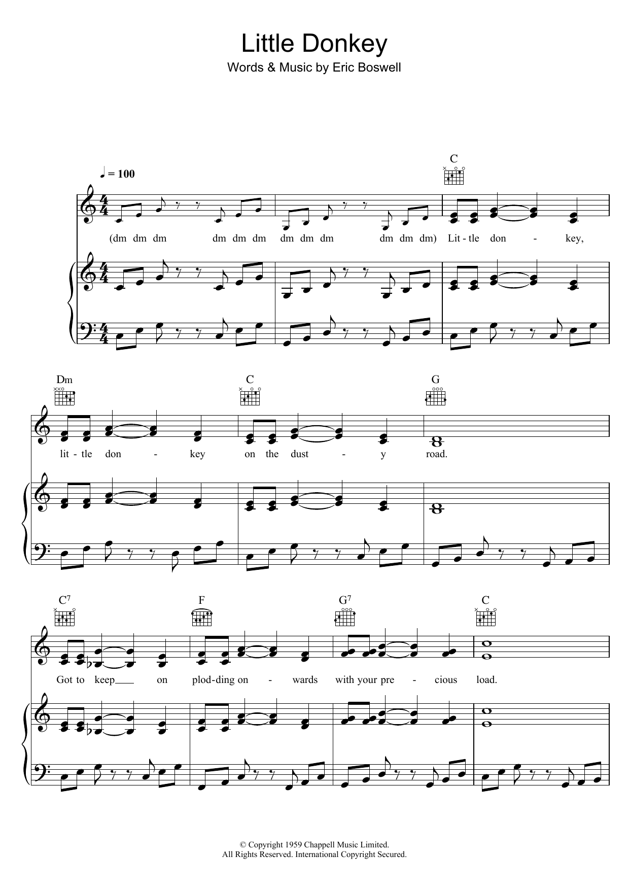 The Beverley Sisters Little Donkey Sheet Music Notes & Chords for Piano, Vocal & Guitar - Download or Print PDF