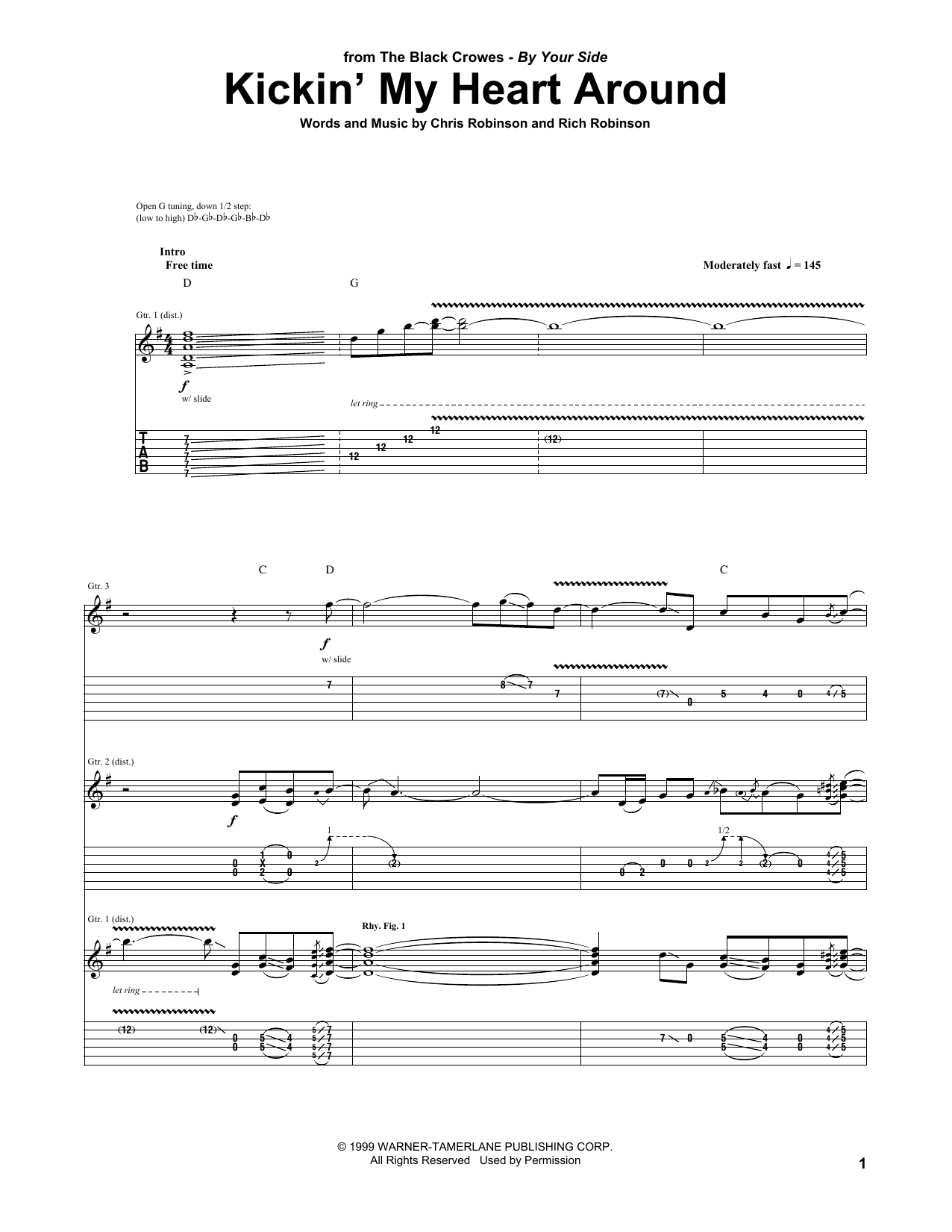 The Black Crowes Kickin' My Heart Around Sheet Music Notes & Chords for Guitar Tab - Download or Print PDF