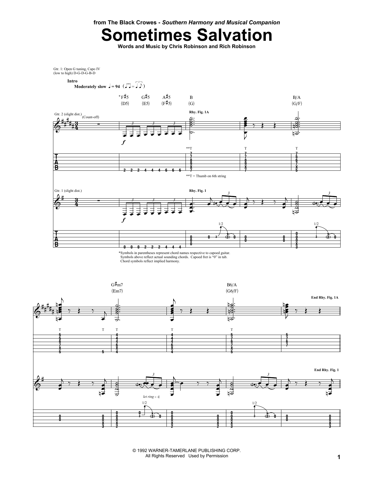 The Black Crowes Sometimes Salvation Sheet Music Notes & Chords for Guitar Tab - Download or Print PDF