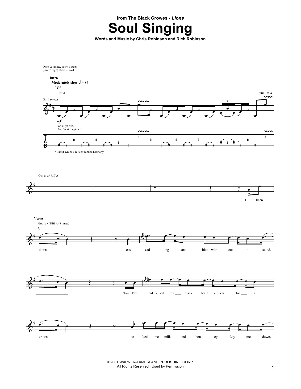 The Black Crowes Soul Singing Sheet Music Notes & Chords for Guitar Tab - Download or Print PDF