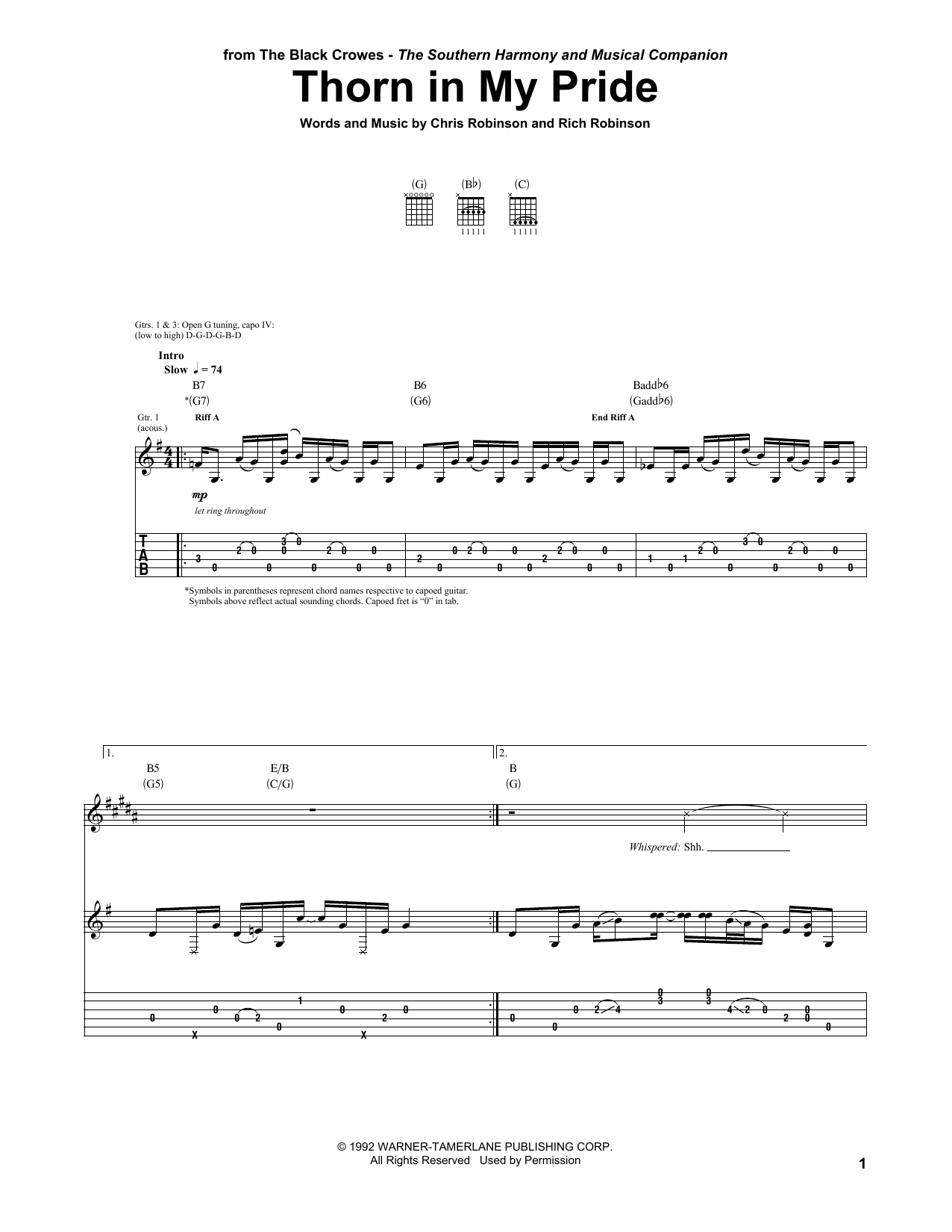 The Black Crowes Thorn In My Pride Sheet Music Notes & Chords for Guitar Tab - Download or Print PDF